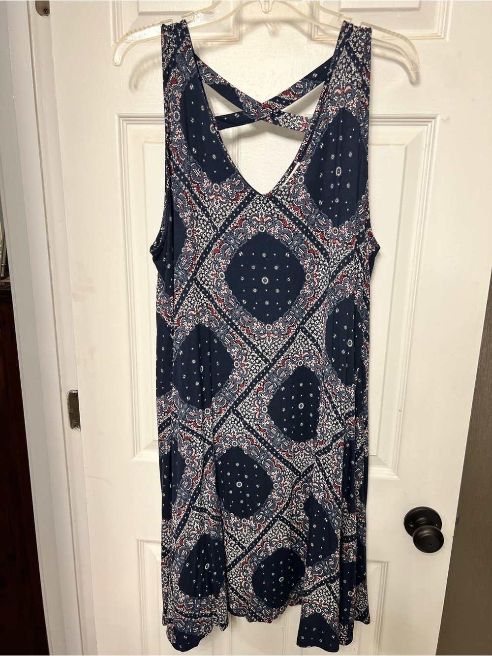 Style & Co. Navy Printed Sleeveless Midi Dress with Crisscross Back